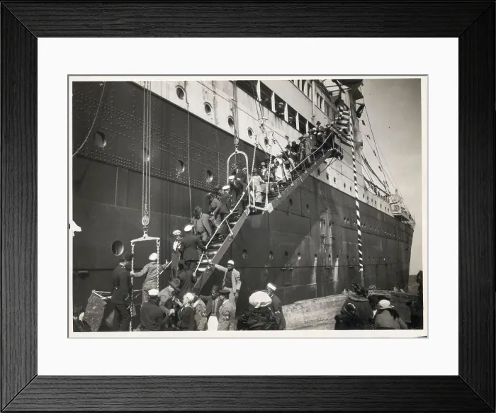 Framed Print : Passengers Come Down Ocean Liner Ladder Framed Print : Passengers Come Down Ocean Liner Ladder