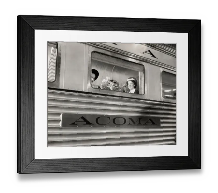 Framed Print : Two Women Seated on Train Looking Out Window Framed Print : Two Women Seated on Train Looking Out Window