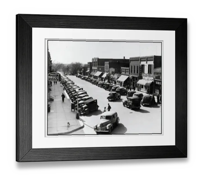 Framed Print : Cars Parked on Town Street Framed Print : Cars Parked on Town Street