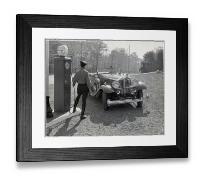 Framed Print : Gas Attendent and Automobile Framed Print : Gas Attendent and Automobile