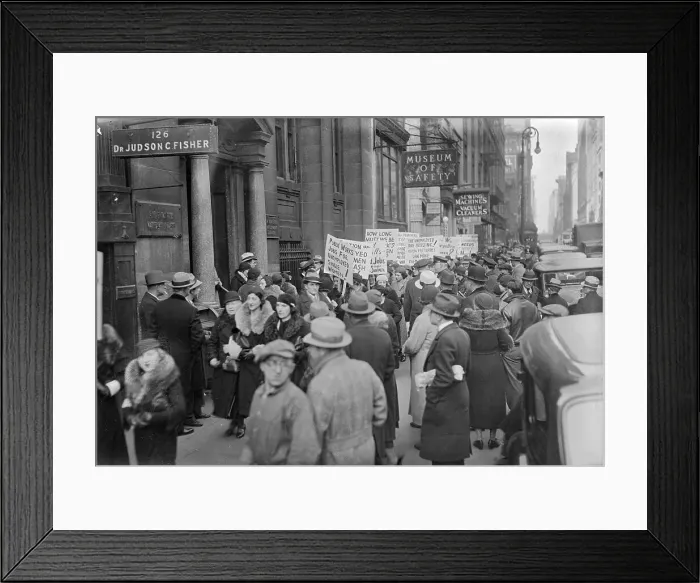Framed Print : Unemployed Picketers with Signs at Civil Works Administration Framed Print : Unemployed Picketers with Signs at Civil Works Administration