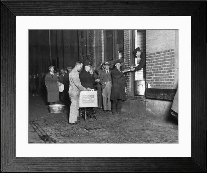 Framed Print : Men Waiting on Soup Line in Detroit Framed Print : Men Waiting on Soup Line in Detroit