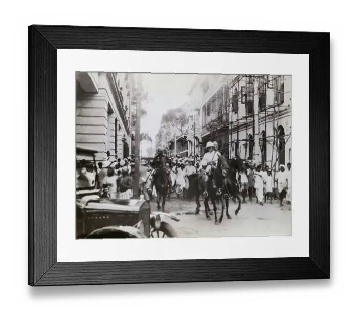 Framed Print : Soldiers on Horseback Passing Through Burmese Street Framed Print : Soldiers on Horseback Passing Through Burmese Street