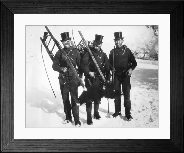 Framed Print : Chimney Sweeps in Snow Framed Print : Chimney Sweeps in Snow