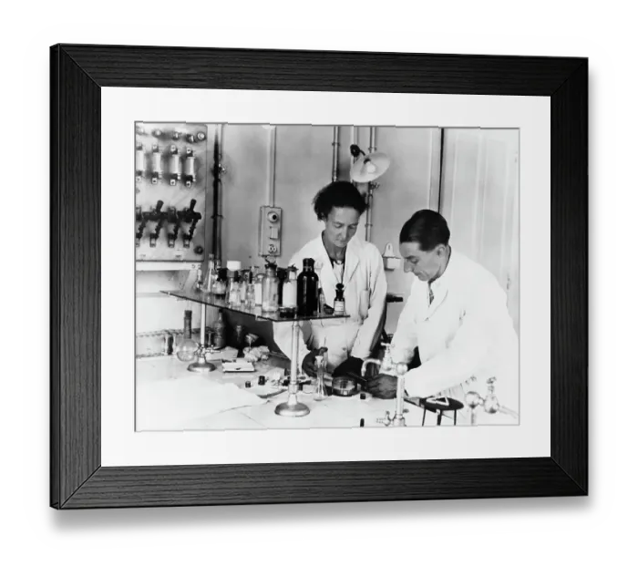 Framed Print : Chemists Frederic and Irene Joliot-Curie in Lab Framed Print : Chemists Frederic and Irene Joliot-Curie in Lab