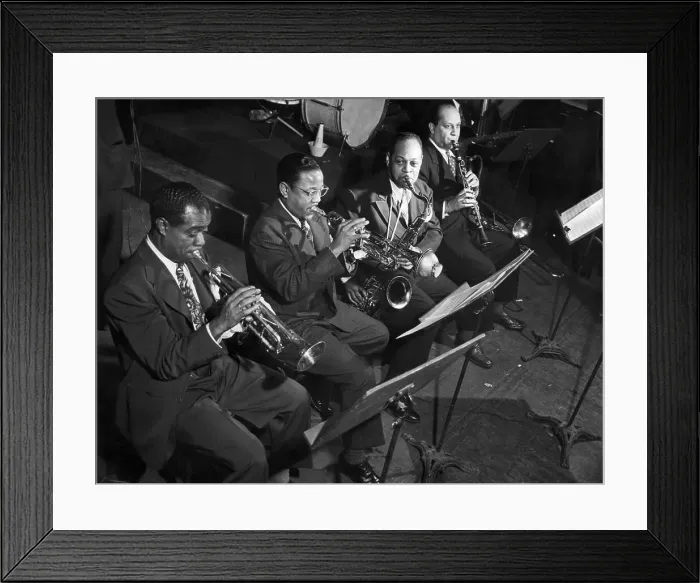Framed Print : Louis Armstrong and Jazz Combo Playing Framed Print : Louis Armstrong and Jazz Combo Playing