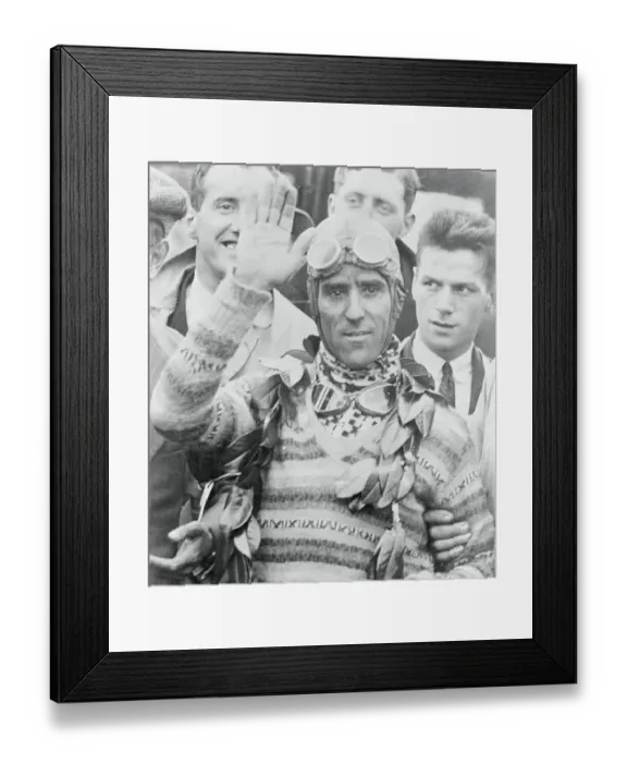 Framed Print : Tazio Nuvolari Waving and Wearing Goggles Framed Print : Tazio Nuvolari Waving and Wearing Goggles