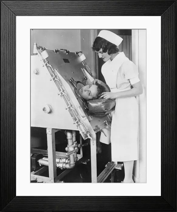 Framed Print : Nurse in Training Demonstrating Newly Developed Lung Machine Framed Print : Nurse in Training Demonstrating Newly Developed Lung Machine