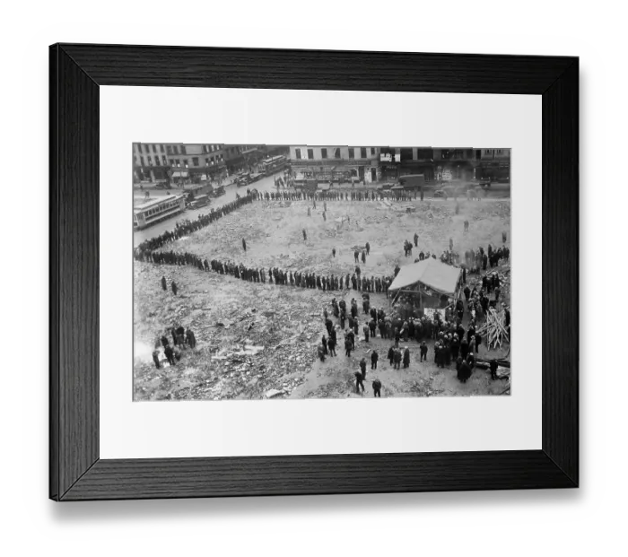 Framed Print : Unemployed Waiting in Line for Food Framed Print : Unemployed Waiting in Line for Food