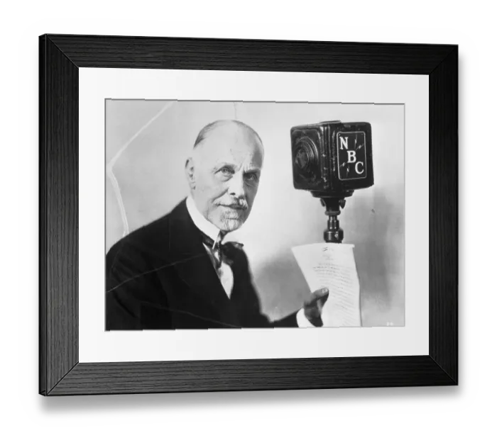 Framed Print : Burton Holmes with Script in Hand by NBC Microphone Framed Print : Burton Holmes with Script in Hand by NBC Microphone