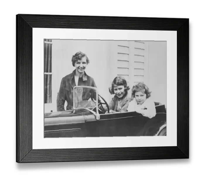 Framed Print : Princesses Elizabeth and Margaret with Governess Framed Print : Princesses Elizabeth and Margaret with Governess