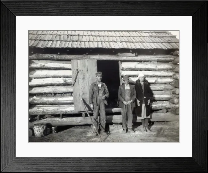 Framed Print : Depression Refugees Outside Cabin Framed Print : Depression Refugees Outside Cabin