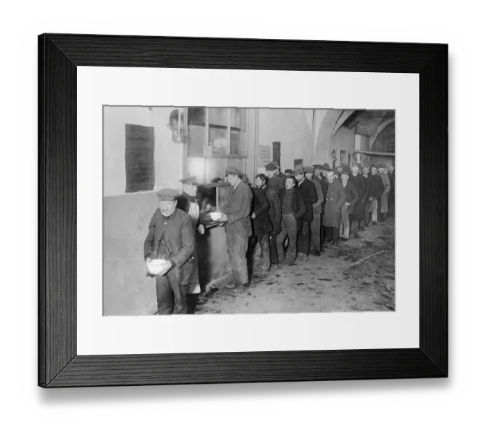 Framed Print : Men Waiting and Being Served in Soup Line Framed Print : Men Waiting and Being Served in Soup Line