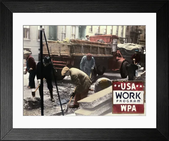 Framed Print : WPA Road Construction Workers Widening Streets Framed Print : WPA Road Construction Workers Widening Streets
