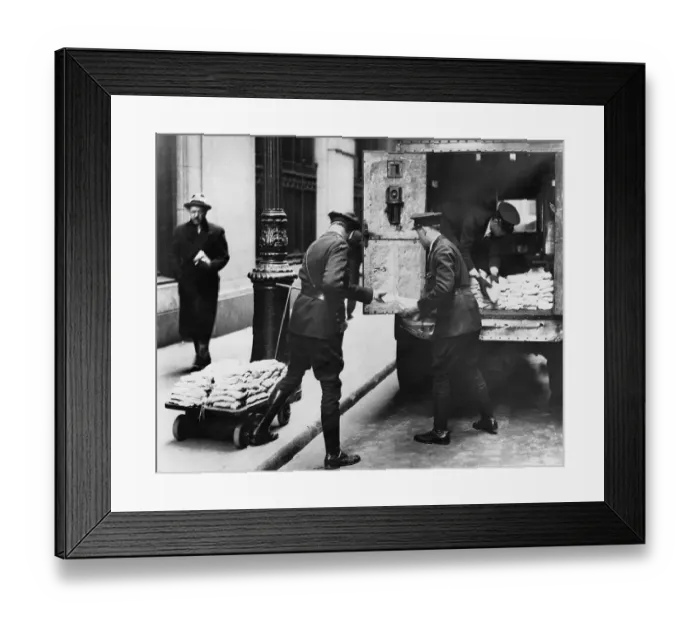 Framed Print : Security Guards Unloading Gold Coins