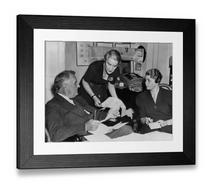 Framed Print : Franklin Delano Roosevelt, Marguerite Le Hand, Center and Grace Tully Framed Print : Franklin Delano Roosevelt, Marguerite Le Hand, Center and Grace Tully
