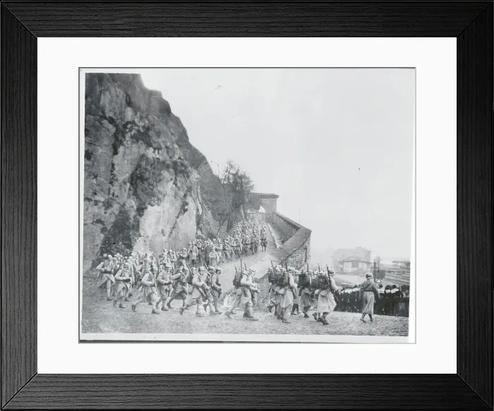 Framed Print : French Troops Evacuating the Rhine Across Bridge Framed Print : French Troops Evacuating the Rhine Across Bridge