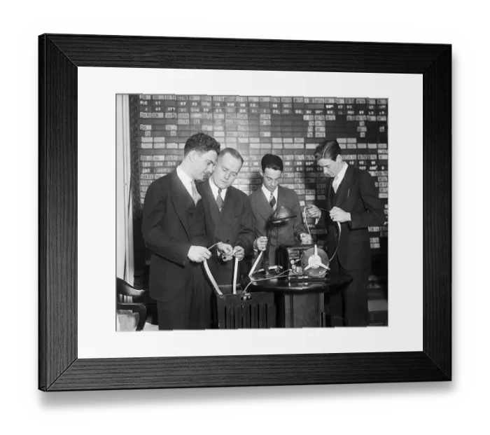 Framed Print : Stock Brokers Read New Ticker Tape Framed Print : Stock Brokers Read New Ticker Tape