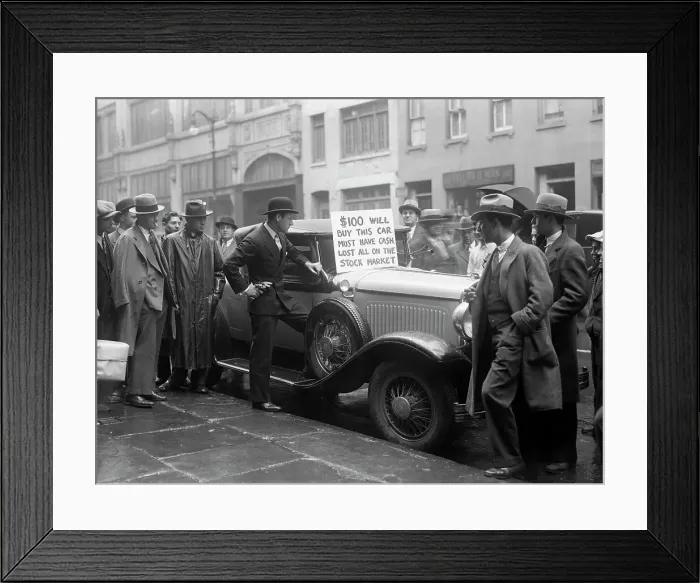 Framed Print : Wall Street Investor Tries to Sell Automobile Framed Print : Wall Street Investor Tries to Sell Automobile