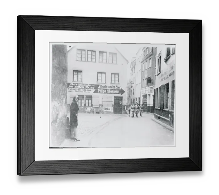 Framed Print : Soldiers Walking in Street Near Stores Framed Print : Soldiers Walking in Street Near Stores