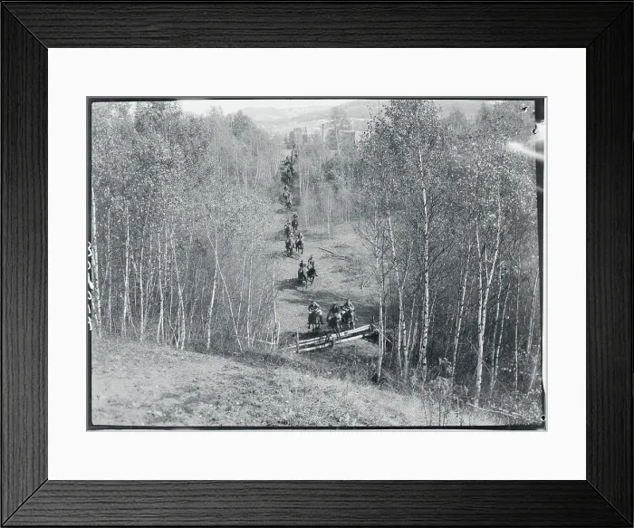 Framed Print : Military Students Riding Horses Through Landscape Framed Print : Military Students Riding Horses Through Landscape