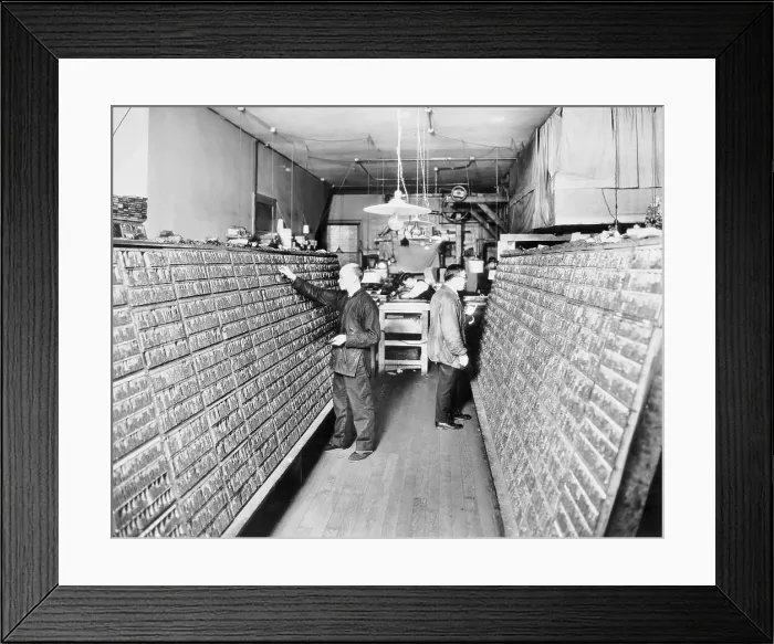 Framed Print : Chinese Newspaper Workers in Typeset Library Framed Print : Chinese Newspaper Workers in Typeset Library