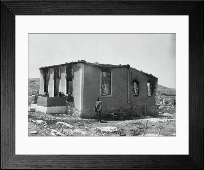 Framed Print : Home Owner Standing by Wreckage Framed Print : Home Owner Standing by Wreckage