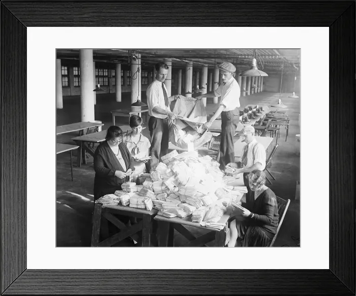 Framed Print : Men and Women Empty Sacks Of Mail Framed Print : Men and Women Empty Sacks Of Mail