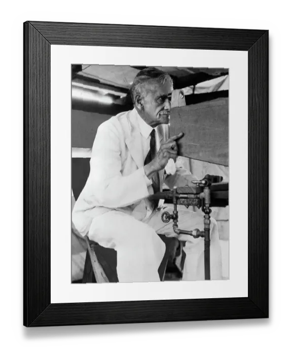 Framed Print : Albert Michelson Looking Through Eyepiece
