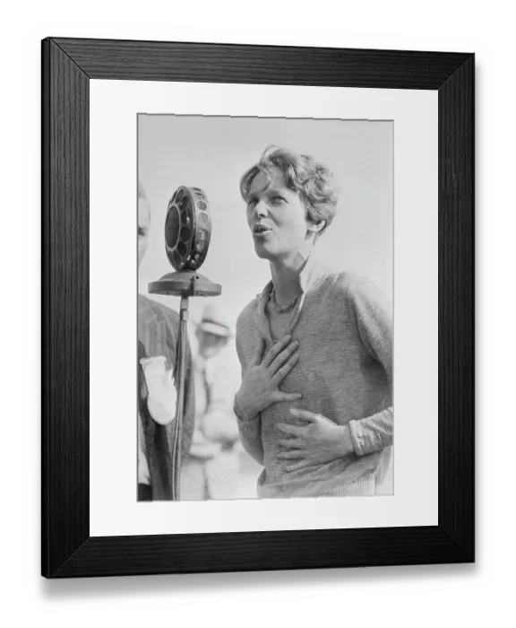 Framed Print : Amelia Earhart Speaking into Microphone Framed Print : Amelia Earhart Speaking into Microphone