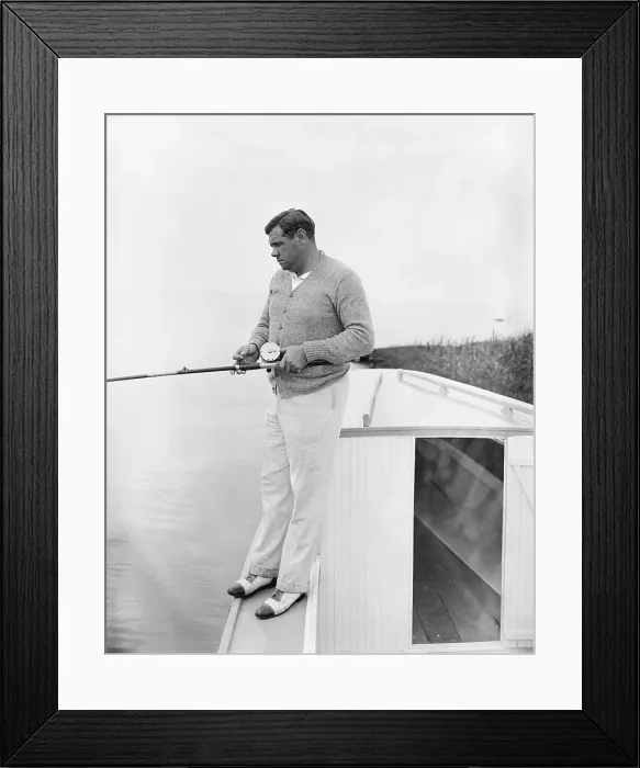 Framed Print : Babe Ruth Holding Fishing Pole Framed Print : Babe Ruth Holding Fishing Pole