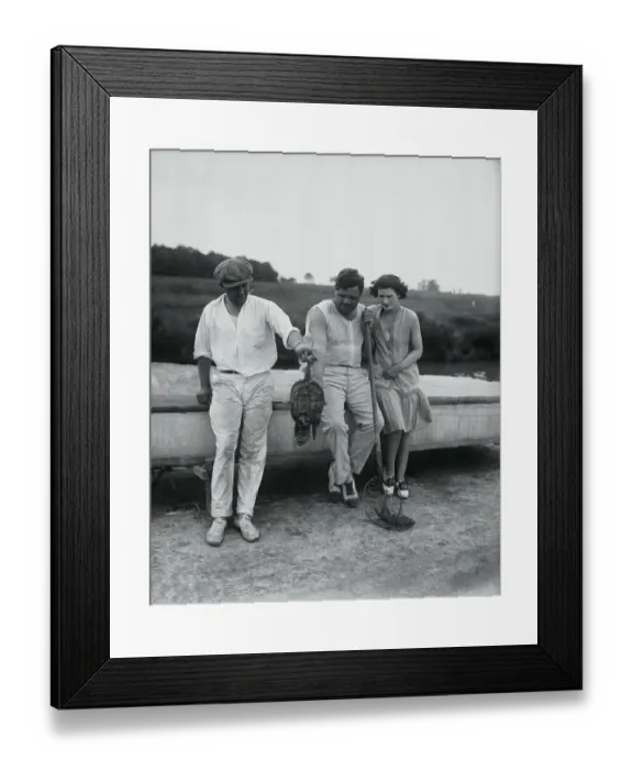 Framed Print : Babe Ruth and Wife Observing Caught Turtle Framed Print : Babe Ruth and Wife Observing Caught Turtle