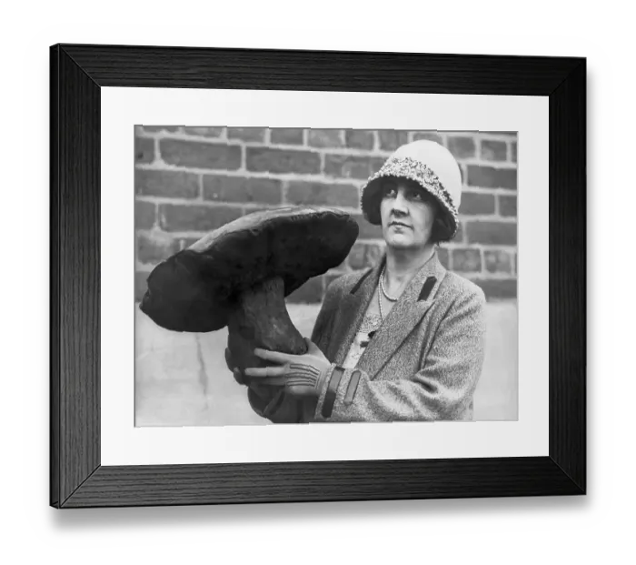 Framed Print : Woman Holding a Giant Mushroom Framed Print : Woman Holding a Giant Mushroom