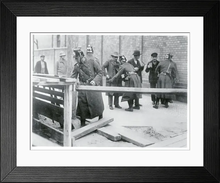 Framed Print : German Police Checking Communist Near Protest Scene Framed Print : German Police Checking Communist Near Protest Scene