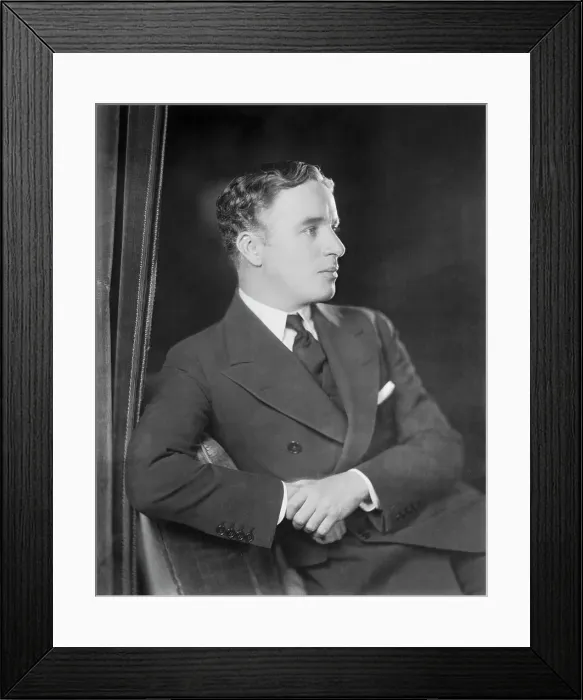 Framed Print : Charles Chaplin in Thoughtful Pose Framed Print : Charles Chaplin in Thoughtful Pose