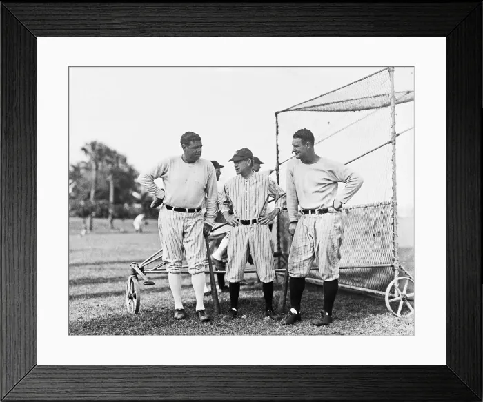 Framed Print : Babe Ruth and Lou Gehrig with Coach near Batting Cage Framed Print : Babe Ruth and Lou Gehrig with Coach near Batting Cage