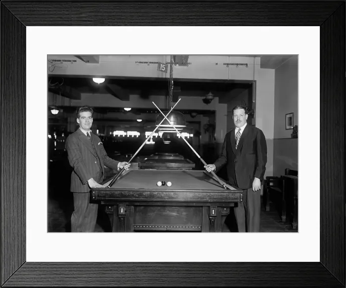 Framed Print : Men With Pool Stick Crossed, I.E. A Duel Framed Print : Men With Pool Stick Crossed, I.E. A Duel