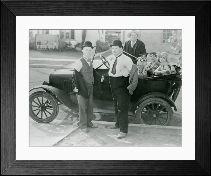 Framed Print : Laurel and Hardy Standing by Car Framed Print : Laurel and Hardy Standing by Car