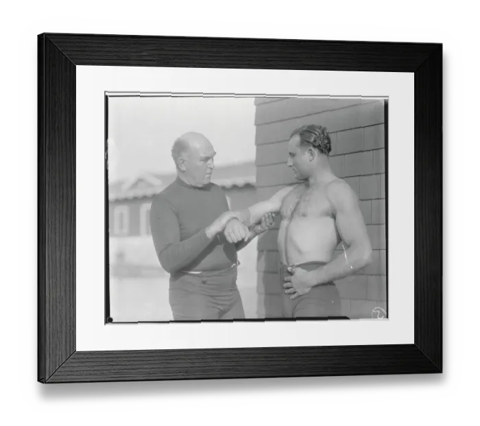 Framed Print : James J. Jeffries Feeling the Biceps of Albert Morro