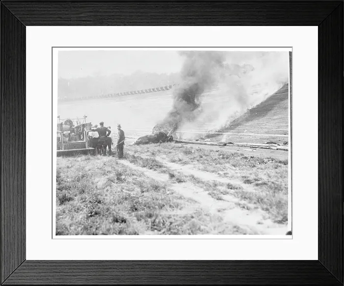 Framed Print : Wreckage of Ray Keech's Race Car Burning Framed Print : Wreckage of Ray Keech's Race Car Burning