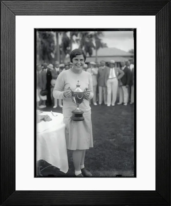Framed Print : Helen Hicks Holding Golf Trophy Framed Print : Helen Hicks Holding Golf Trophy