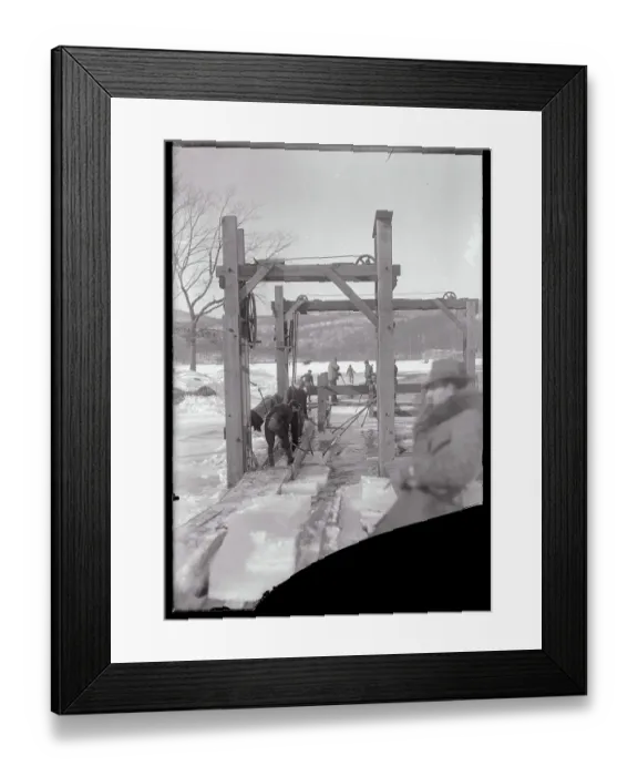 Framed Print : Men Gathering Ice from Frozen Pond Framed Print : Men Gathering Ice from Frozen Pond