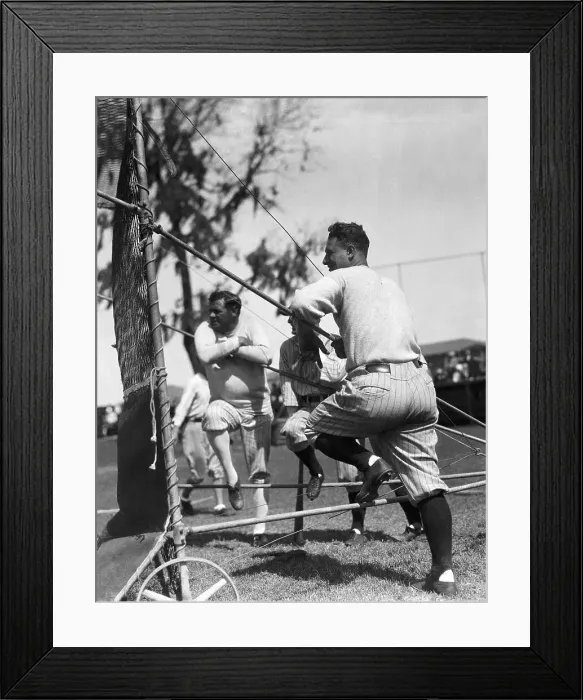 Framed Print : Babe Ruth and Lou Gehrig Seated at Batting Practice Net Framed Print : Babe Ruth and Lou Gehrig Seated at Batting Practice Net