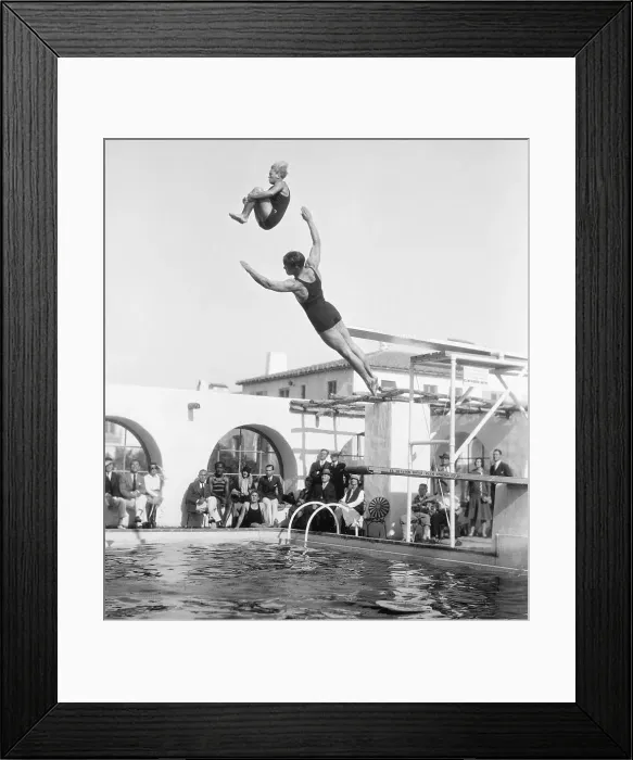 Framed Print : Swimmers Jumping Off the Diving Boards Framed Print : Swimmers Jumping Off the Diving Boards