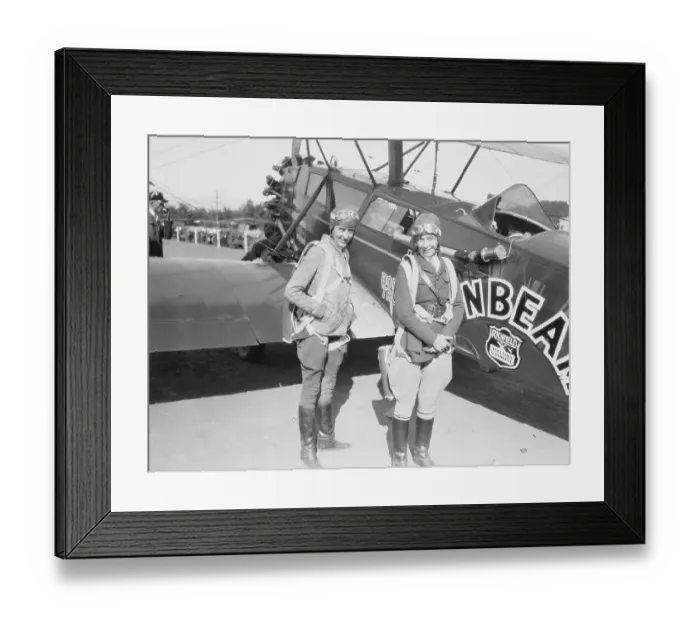Framed Print : Elinor Smith and Bobbie Trout Posing Next to Their Plane Framed Print : Elinor Smith and Bobbie Trout Posing Next to Their Plane