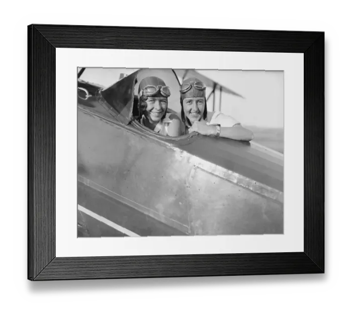 Framed Print : Elinor Smith and Bobbie Trout in an Airplane Cockpit