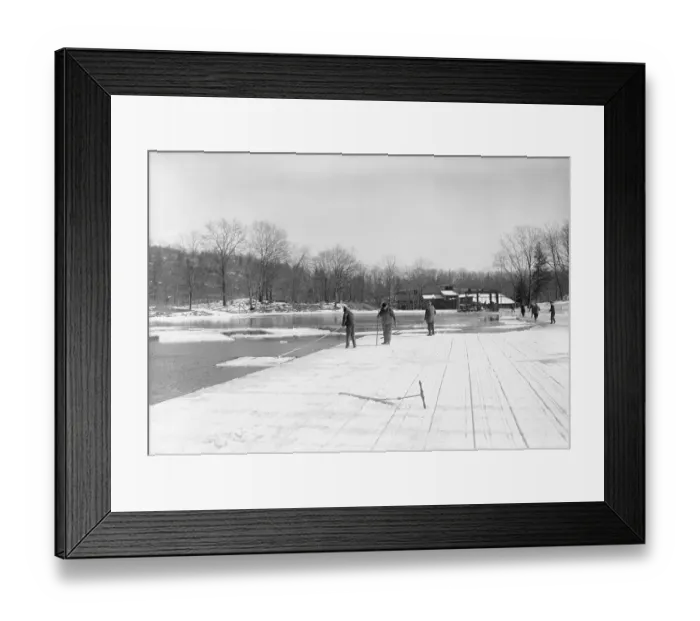 Framed Print : Men Gathering Ice from Frozen Pond Framed Print : Men Gathering Ice from Frozen Pond