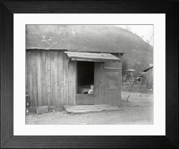 Framed Print : Poor Boy in Doorway of Mill Worker's Shack Framed Print : Poor Boy in Doorway of Mill Worker's Shack