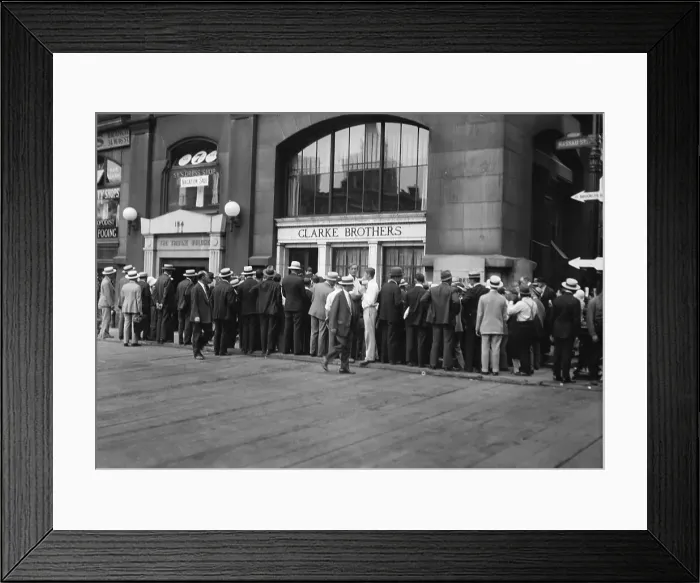 Framed Print : Customers Crowding Outside Clarke Brothers Bank Framed Print : Customers Crowding Outside Clarke Brothers Bank