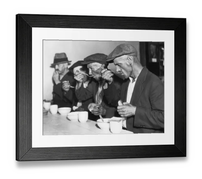 Framed Print : Men Eating Soup During Great Depression Framed Print : Men Eating Soup During Great Depression